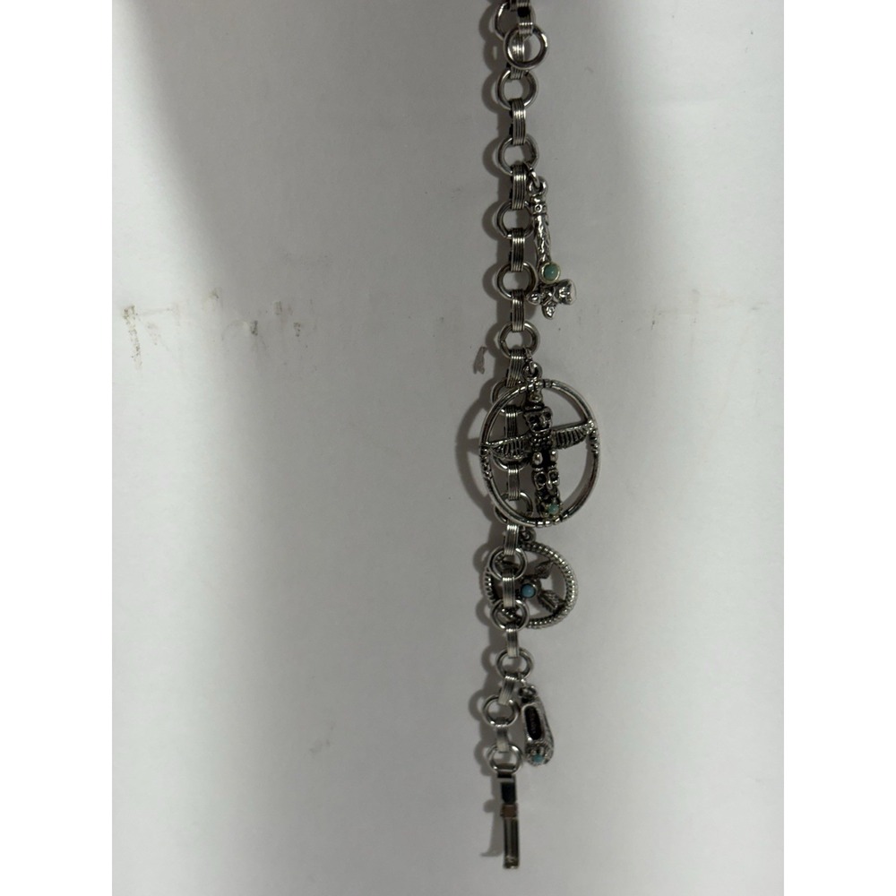 Vintage 1970s Native American Indian Charm 7" Bracelet W/ Turquoise Accents - Picture 6 of 10